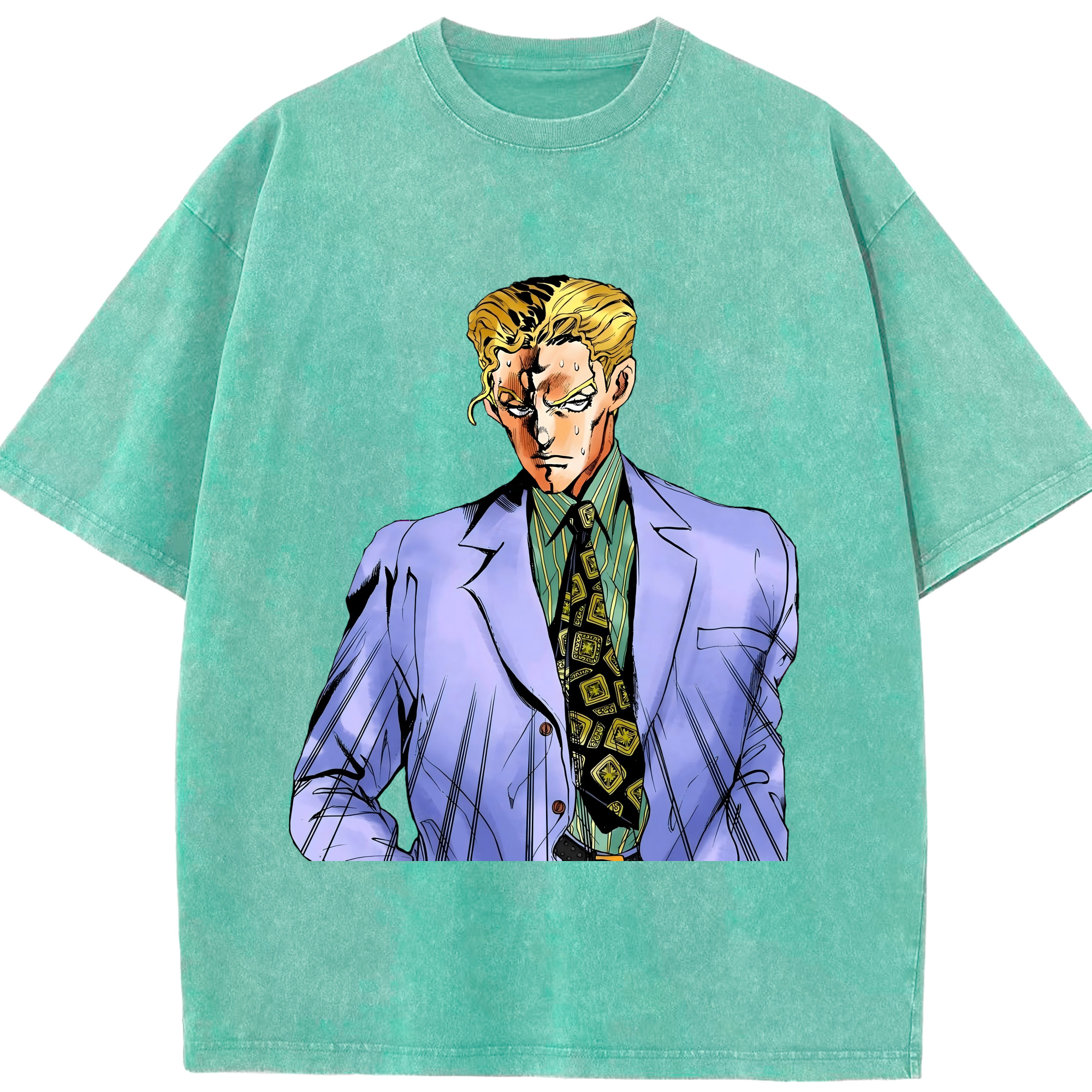 （画像用） ジョジョの奇妙な冒険 きら よしかげ JoJo's Bizarre Adventure Kira Yoshikage 綿100% ヴィンテージ風 半袖Tシャツ（フロントプリント）